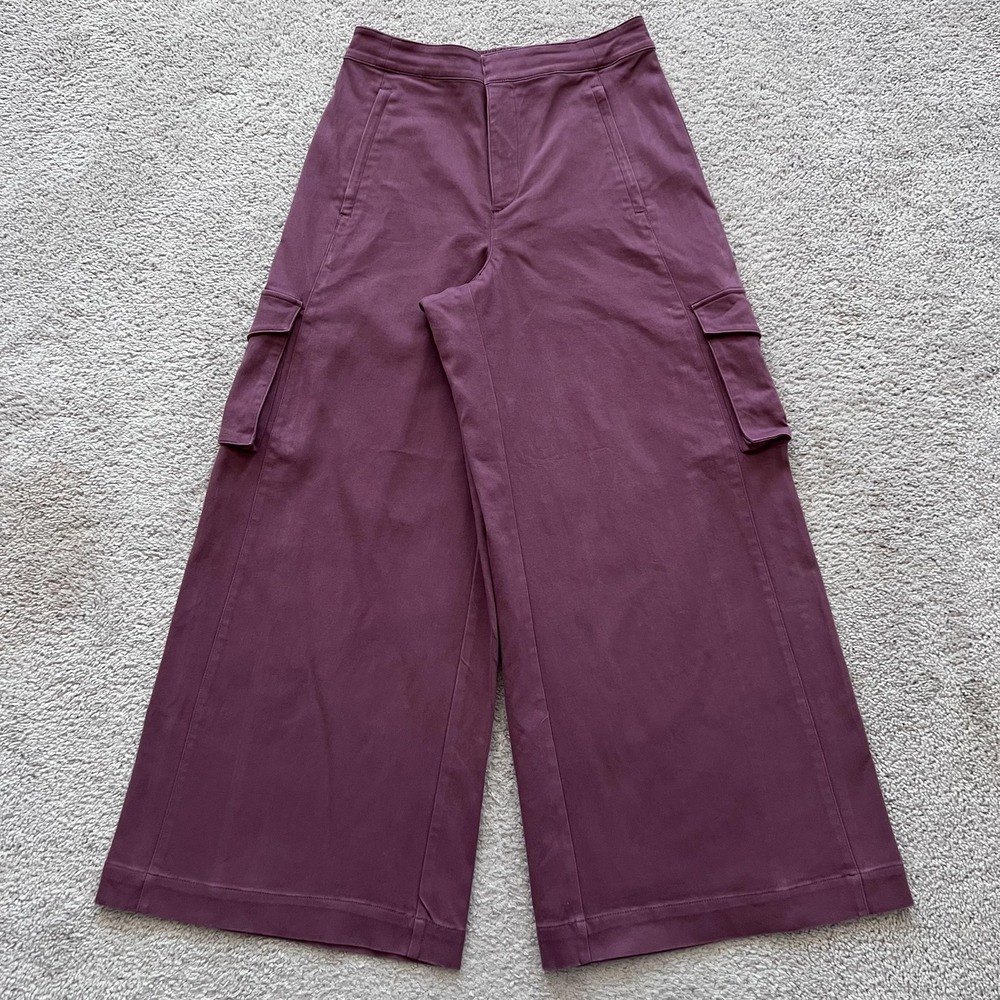 Alo Show Off Cargo Wide Leg Trousers Womens Size M Burgundy Truffle